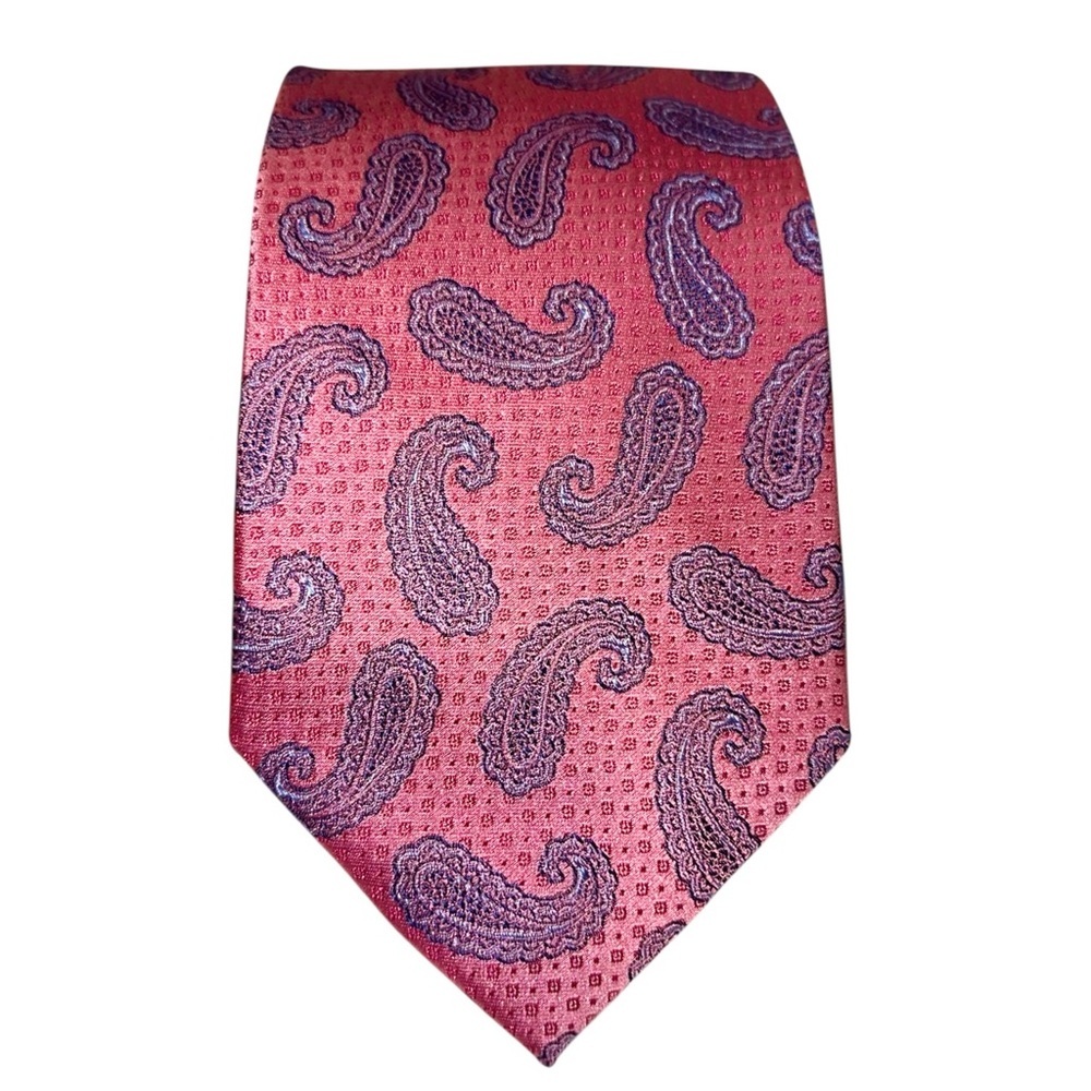 Paul Fredrick Mens Tie Long Silk Pink w/ Purple & Blue Paisley Necktie 63x3.25”